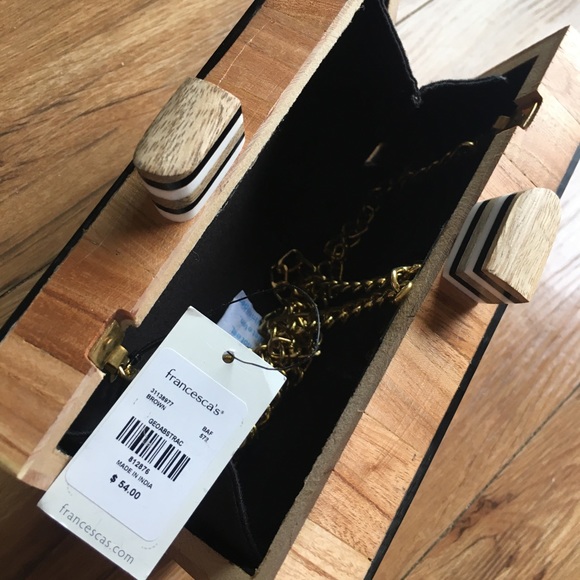 NWT LuLu Abstract Print Wooden Clutch Purse - Picture 3 of 6